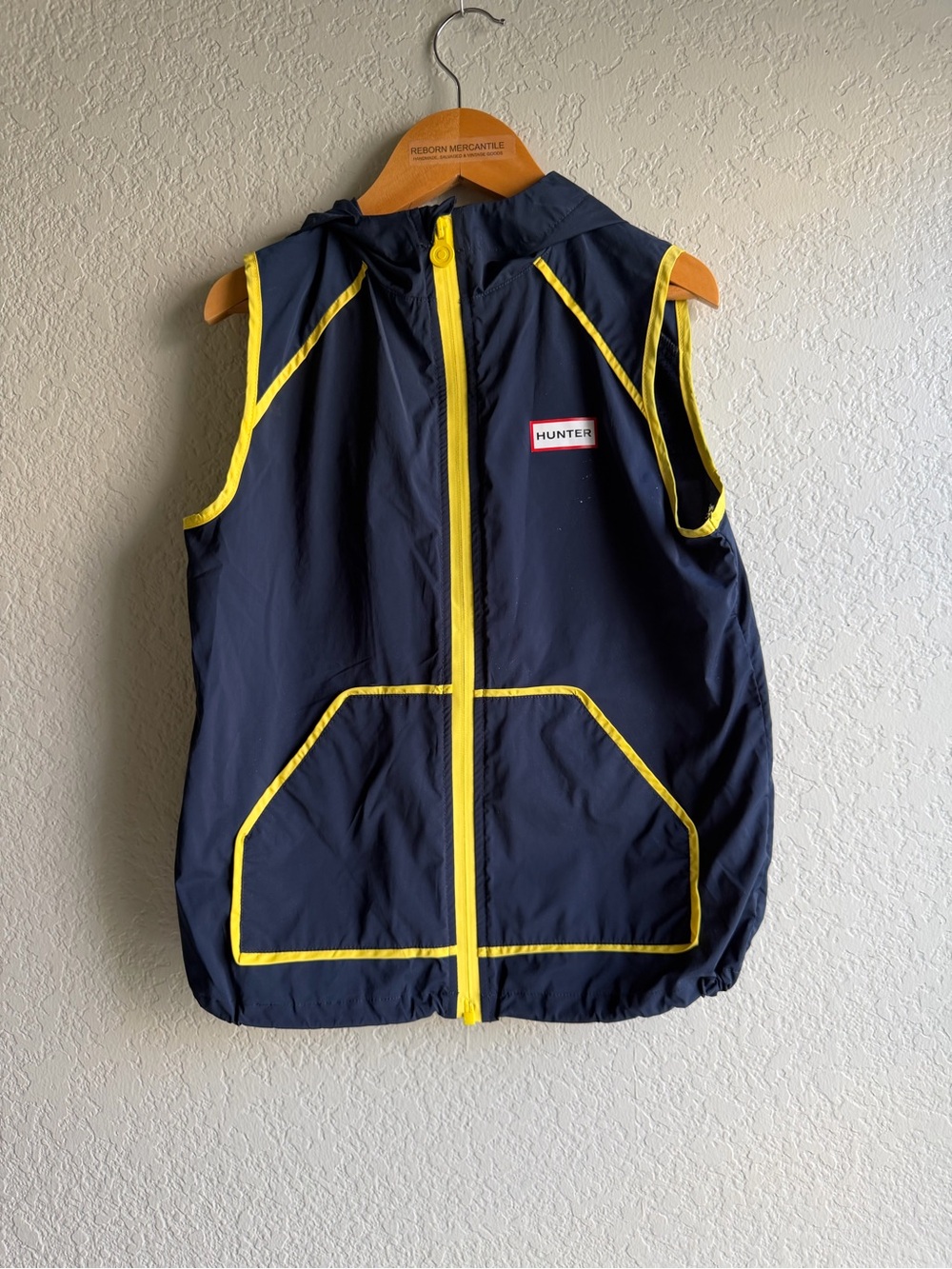 Hunter Navy Blue and Yellow Kids Hooded Rain Vest